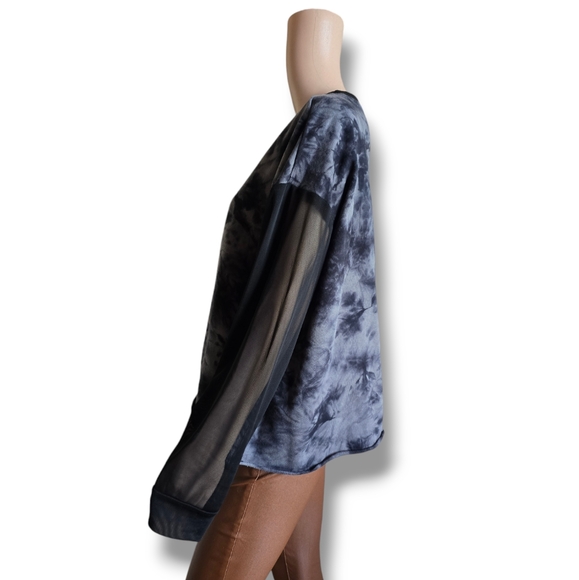 HOT TOPIC Ladies Gray & Black Mesh Sleeve Tie Dye Sweatshirt - Picture 6 of 16